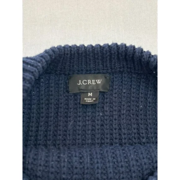 J. Crew Knit Sweater Womens M Crew Neck Cotton Navy White Striped - Picture 9 of 12